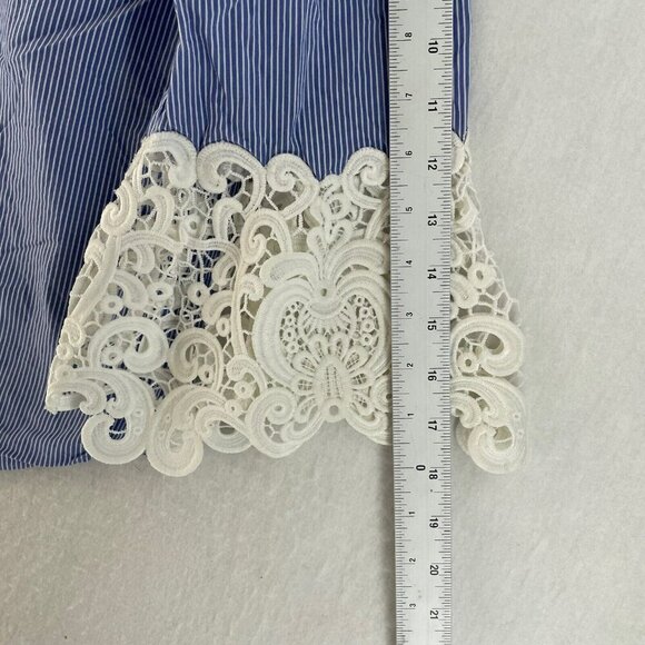 Zara Blouse Women's Sz XS Blue Striped Boat Neck Embroidered Bell 3/4 Sleeve - Picture 4 of 12